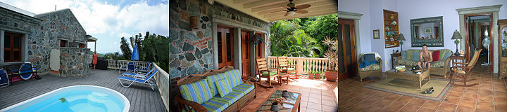 The deck (pool, shower & grill, sofas and more) and living room