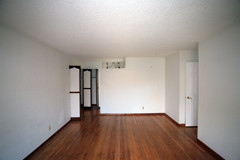Looking towards the ugly old closets and partial wall